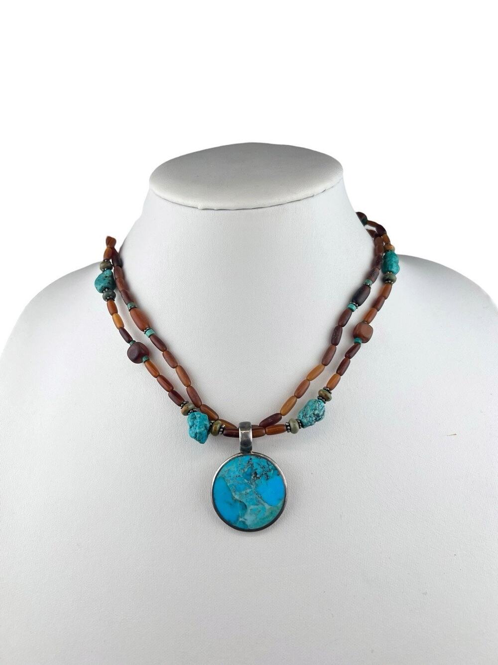 SX Sterling Silver Necklace Beaded Turquoise 17" Thailand